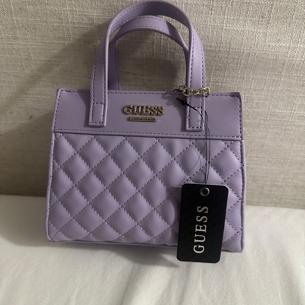 GUESS Lilac Quilted Mini Tote with Gold Logo